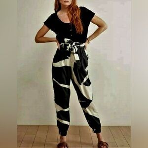 Anthropologie Black and Cream Patterned Trousers